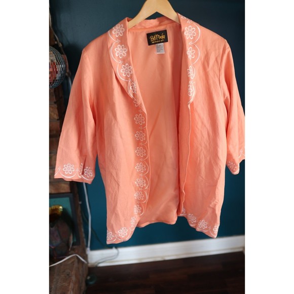 Bob Mackie Wearable Art Jacket Top Women Plus 1X Coral Linen Blend Embroidered - Picture 1 of 12